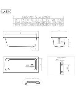 Badkar - Classic för inbyggnad