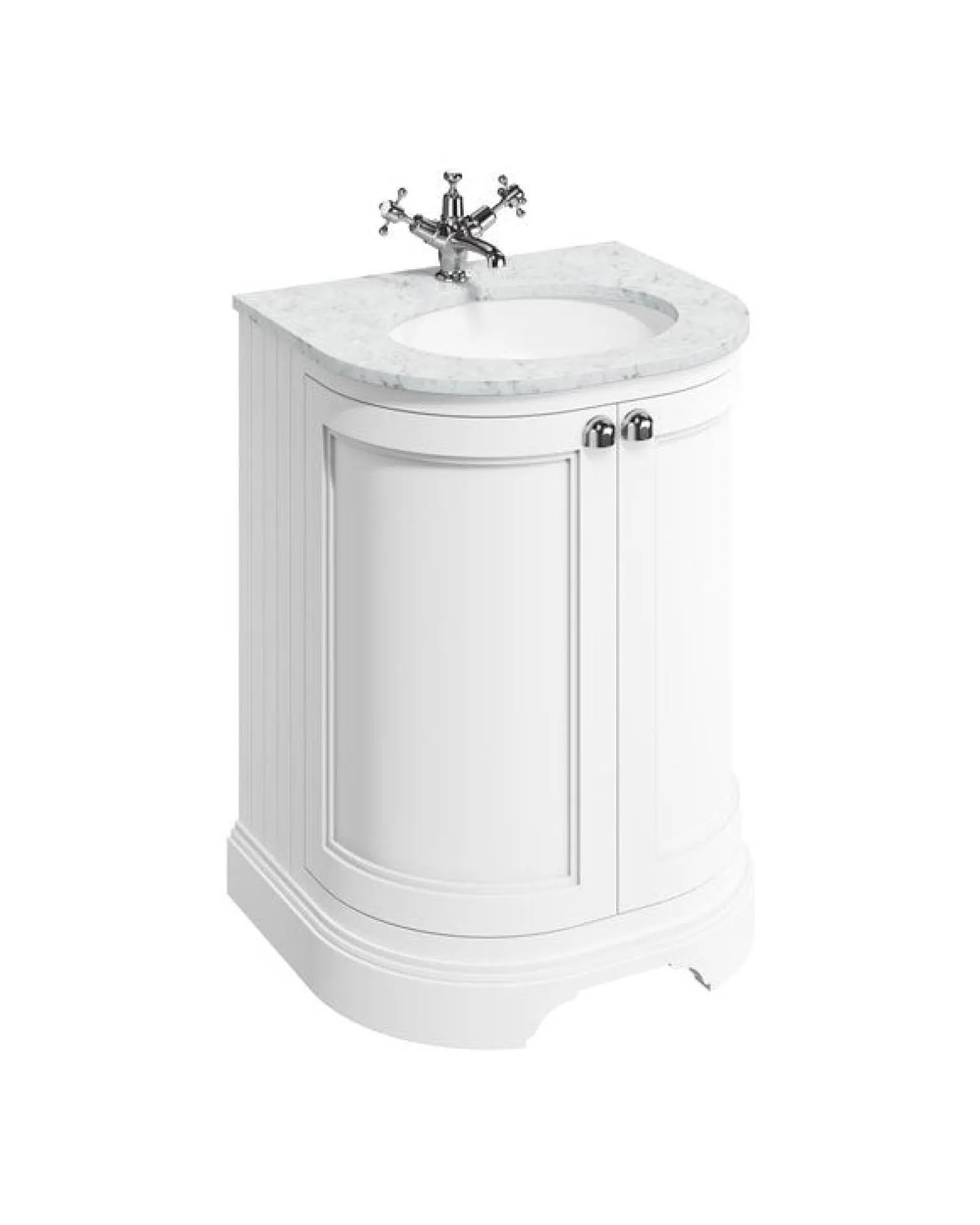Badrumskommod rundad Burlington - 65 cm matt vit/dörr