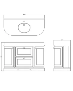 Badrumskommod rundat Burlington - 134 cm vit/Carrara/låda