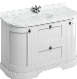 Badrumskommod rundat Burlington - 134 cm vit/Carrara/låda