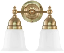 Badrumslampa - Bergman mässing, opalvit klocka