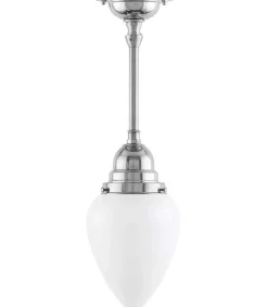 Badrumslampa - Byströmpendel 80 nickel, vit droppe
