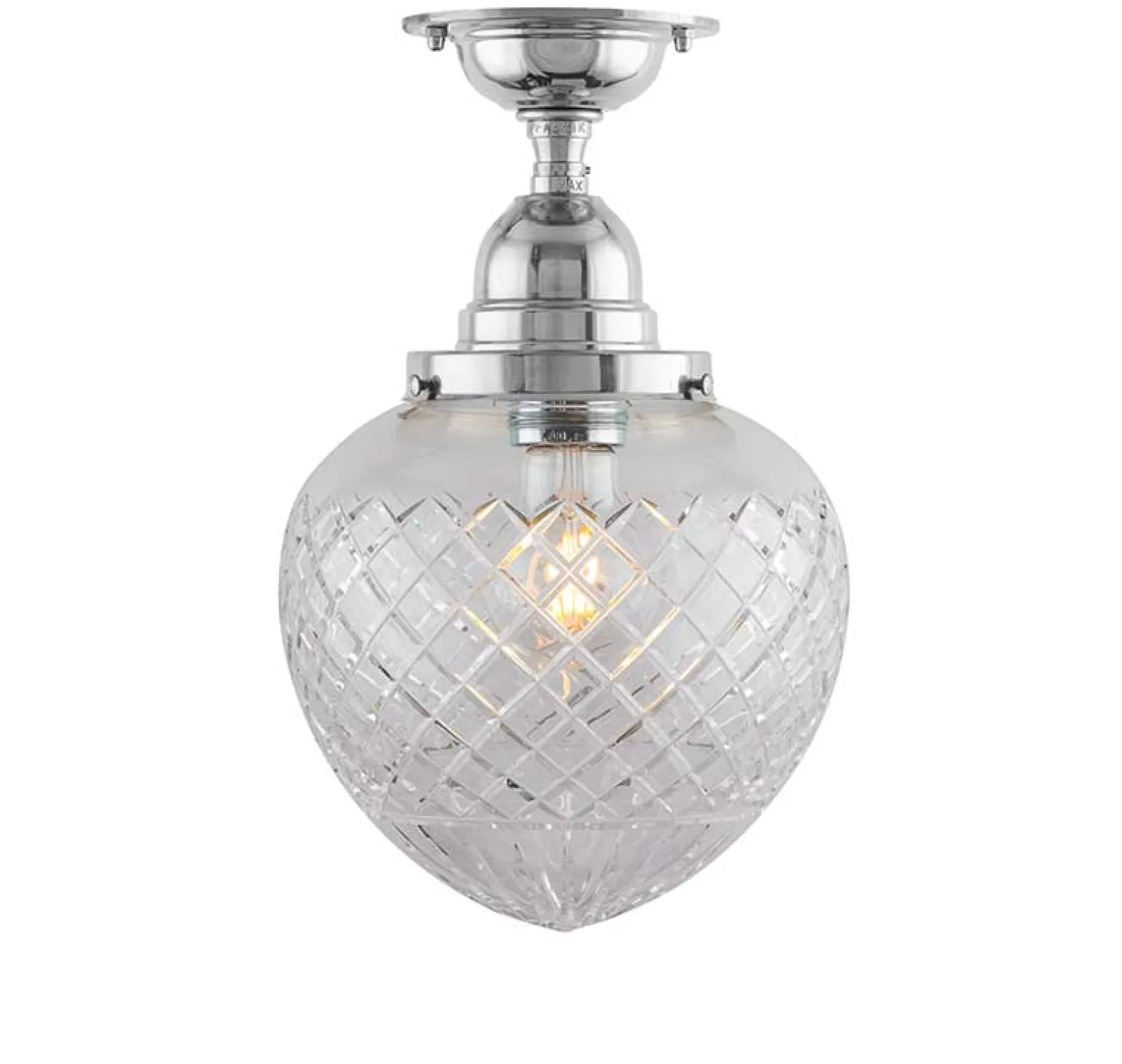 Badrumslampa - Taklampa Byström 100 nickel, klardroppe
