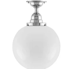 Badrumslampa - Taklampa Byström 100 nickel, stor klotskärm