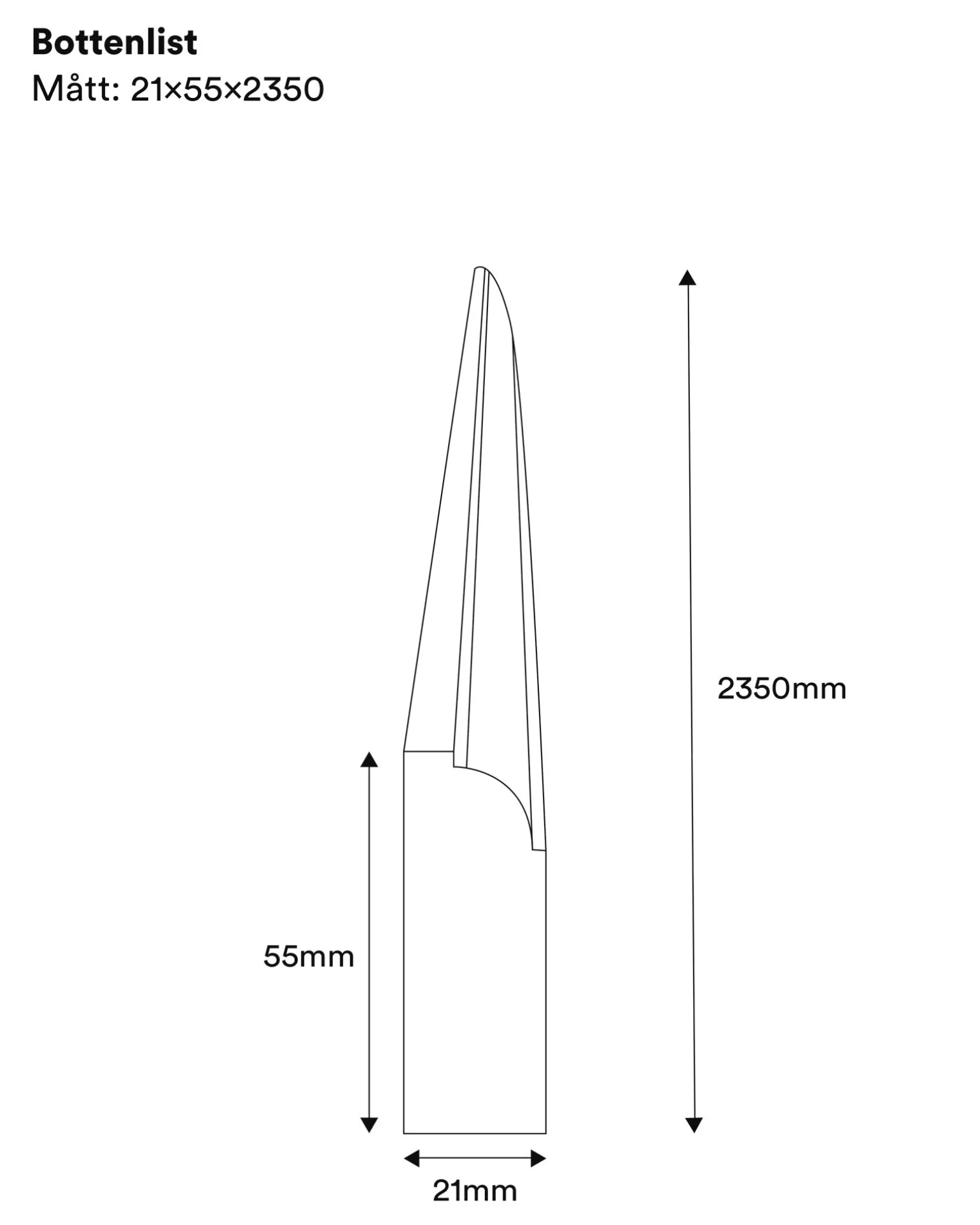 Bottenlist till räcke - 21 x 55 x 2350 mm