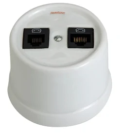 Datajack - Dubbel RJ45 vitt porslin utanpåliggande