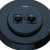 Datajack - Dubbelt RJ45 svart porslin