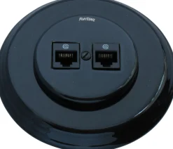 Datajack - Dubbelt RJ45 svart porslin