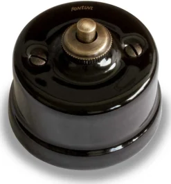 Dimmer - Tryckknapp svart porslin/antik brons