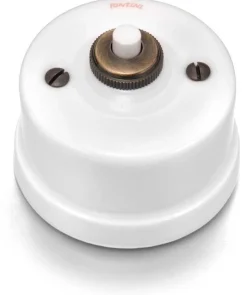 Dimmer - Tryckknapp vitt porslin/antik brons