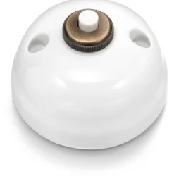 Dimmer - Tryckknapp vitt porslin/antik brons, rundad