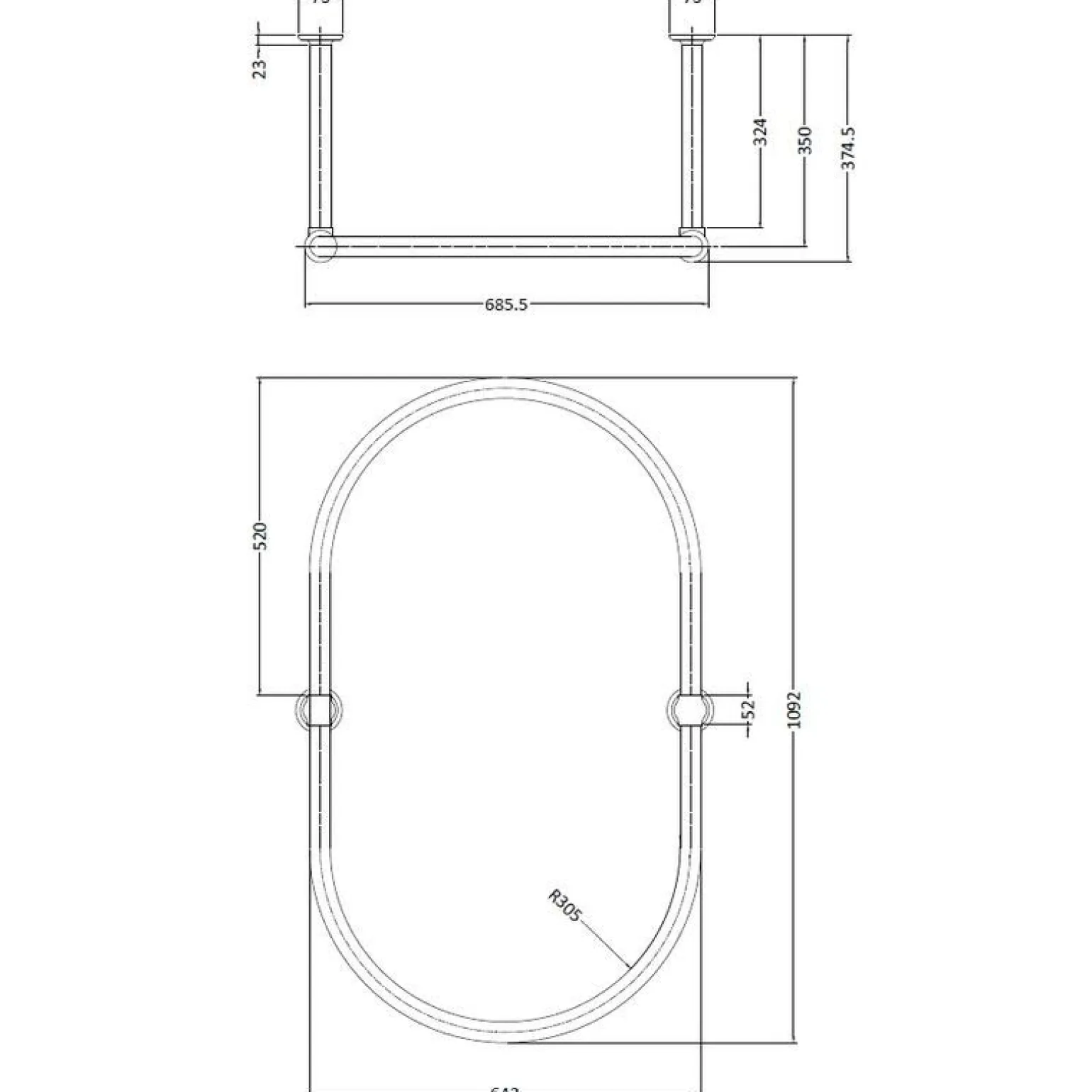 Duschdraperistång oval 109 x 64 cm - Krom