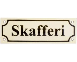 Emaljskylt - Skafferi vit/svart