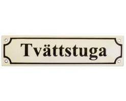 Emaljskylt - Tvättstuga vit/svart