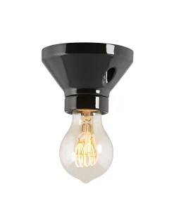 Fotlamphållare 100 mm rak - Svart porslin