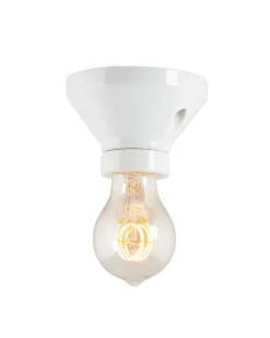 Fotlamphållare 100 mm rak - Vit porslin