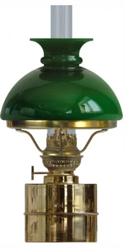 Fotogenlampa - Flaggskär mässing, grön skärm