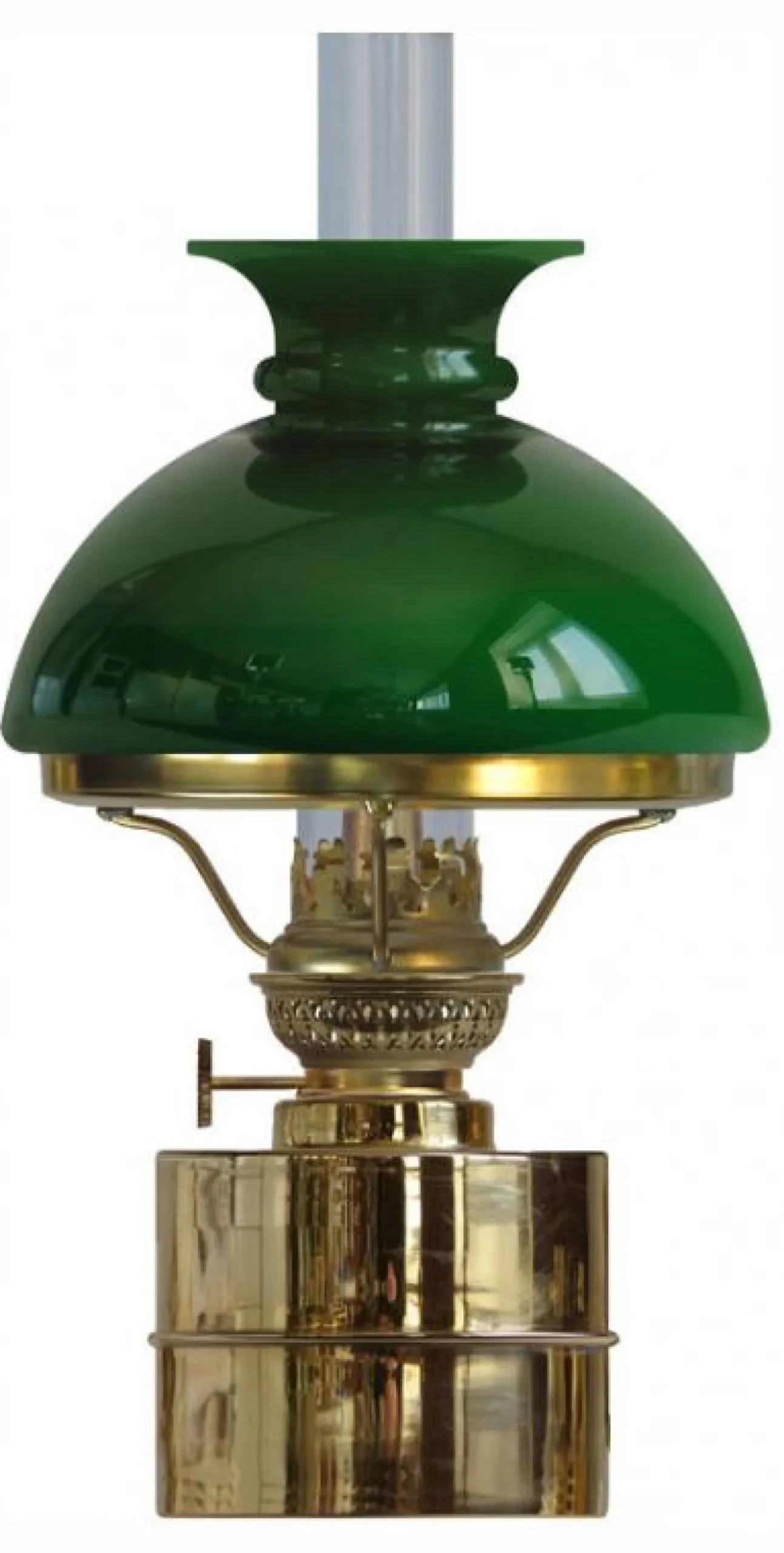 Fotogenlampa - Flaggskär mässing, grön skärm