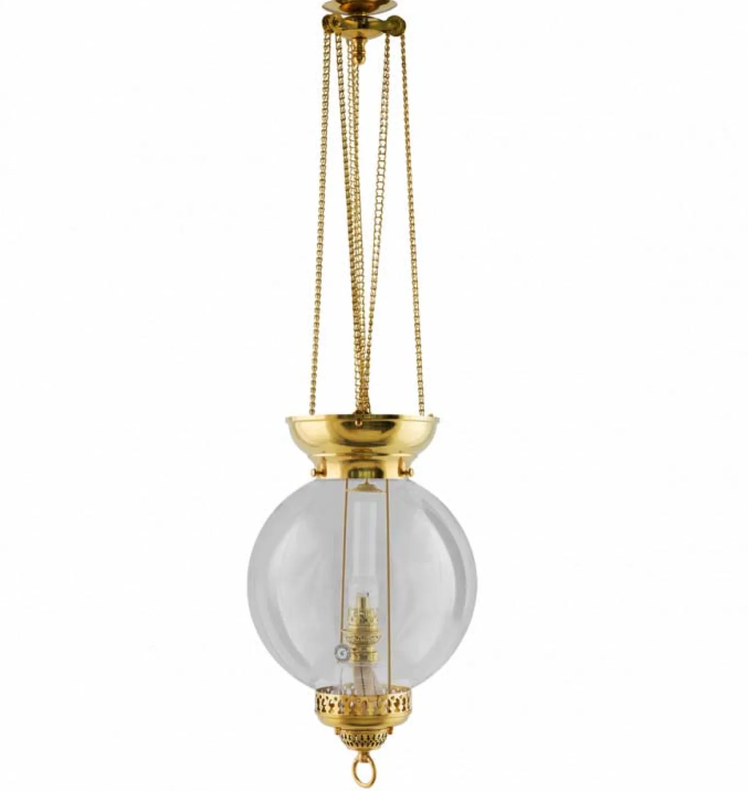 Fotogenlampa - Månskenslampa mässing, klarglas, tak