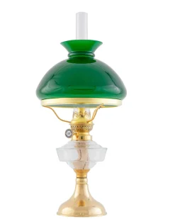 Fotogenlampa - Trossölykta mässing, grön vestaskärm
