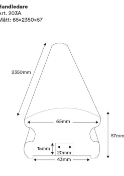 Handledare välvd till räcke - 57 x 65 x 2350 mm
