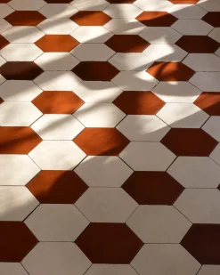 Hexagonklinker - 15 x 15 cm vit/röd