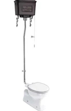 Högspolande WC Burlington, S-lås, svart aluminiumcistern