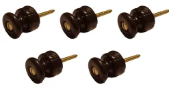 Isolatorknopp - Brun porslin/mässing 5-pack
