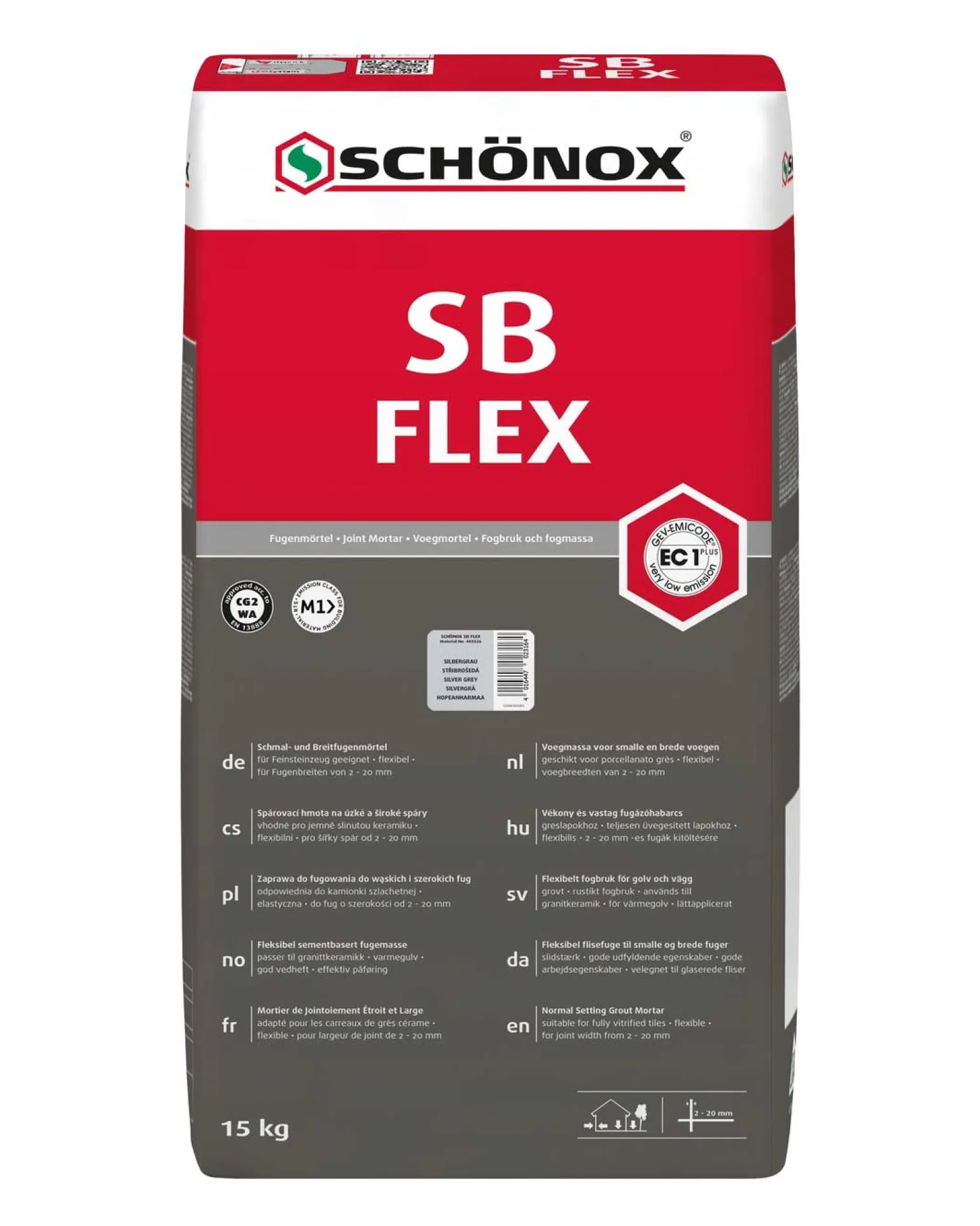 Kakelfog 15 kg - Schönox SB silvergrå