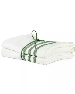 Kökshandduk 2-pack - Lin 50x70 cm, rand benvit/grön