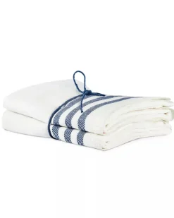 Kökshandduk 2-pack - Lin 50x70 cm, rand benvit/marinblå