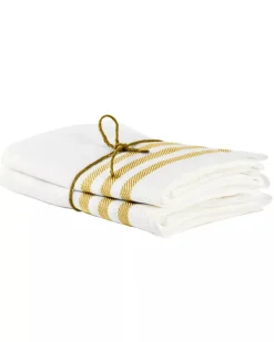 Kökshandduk 2-pack - Lin 50x70 cm, rand benvit/ockra