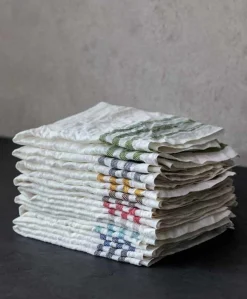 Kökshandduk 2-pack - Lin 50x70 cm, rand benvit/röd