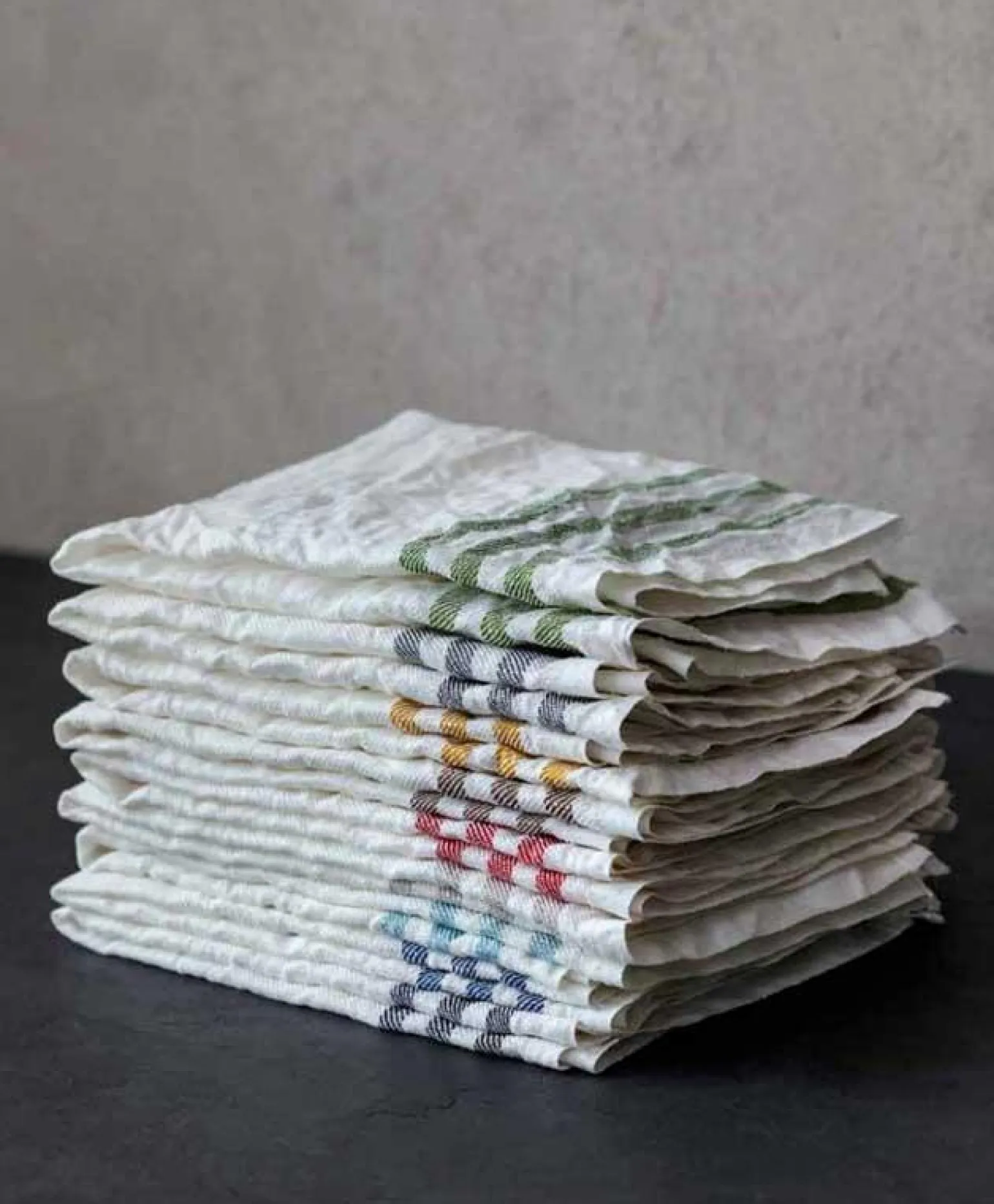 Kökshandduk 2-pack - Lin 50x70 cm, rand benvit/röd