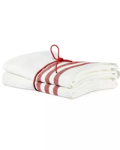 Kökshandduk 2-pack - Lin 50x70 cm, rand benvit/röd