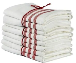 Kökshandduk 2-pack - Lin 50x70 cm, rand benvit/röd