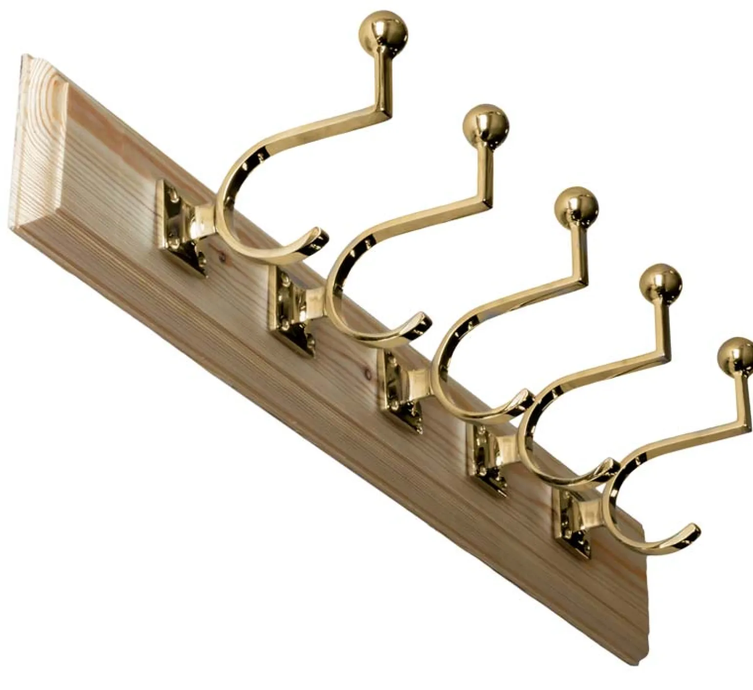 Kroklist 65 cm furu med klädkrok - Fehrlins 3228 mässing