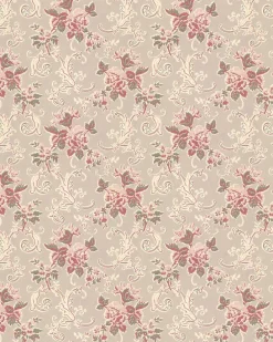 Lim & Handtryck Tapet - Hovdala blomma vit/rosa