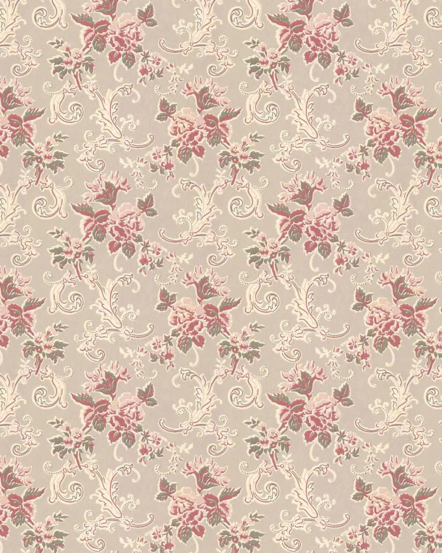 Lim & Handtryck Tapet - Hovdala blomma vit/rosa