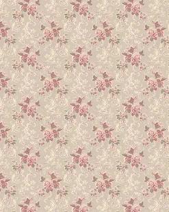 Lim & Handtryck Tapet - Hovdala blomma vit/rosa