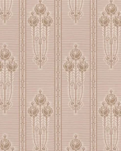 Lim & Handtryck Tapet - Jugendros beige/guld