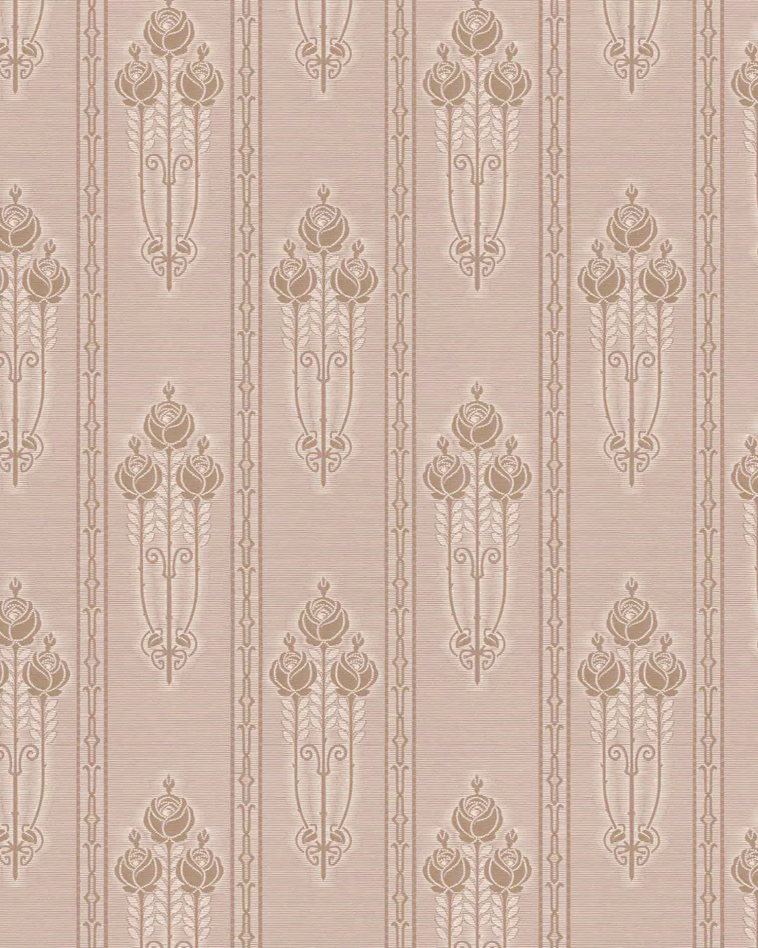 Lim & Handtryck Tapet - Jugendros beige/guld