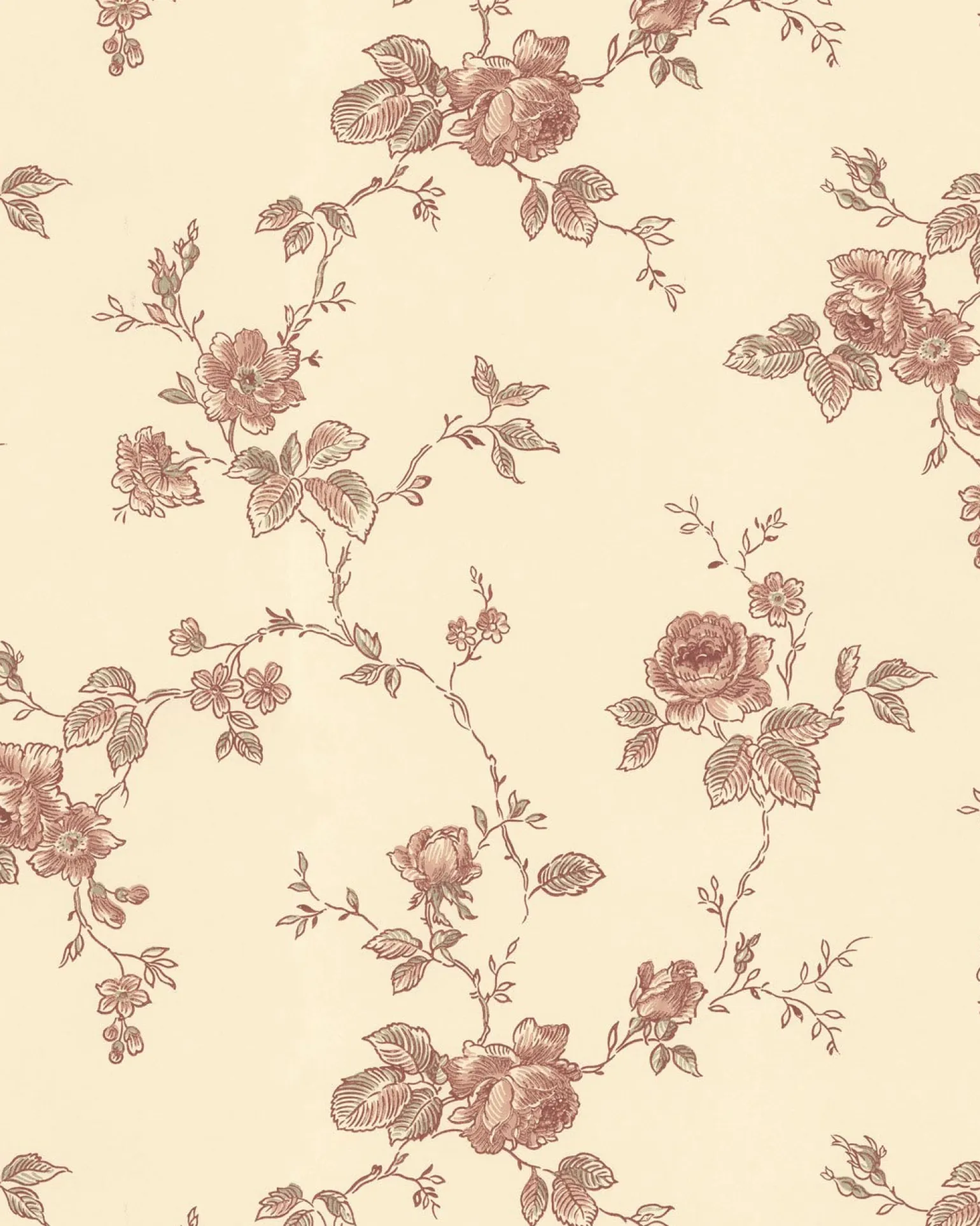 Lim & Handtryck Tapet - Rosen gul/rödbrun