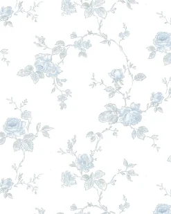 Lim & Handtryck Tapet - Rosen vit/blå