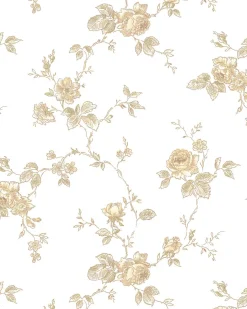 Lim & Handtryck Tapet - Rosen vit/gul