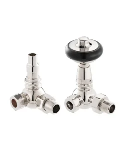 Radiatorventil termostat - York (vinklad) nickel/trä