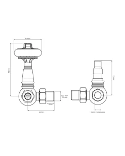 Radiatorventil termostat - York (vinklad) svart nickel/trä