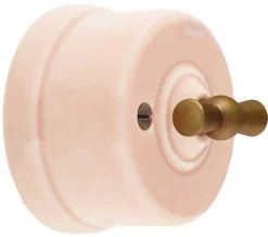 Strömbrytare - Rosa porslin (Trapp/Ut/Vrid) bronserat vred
