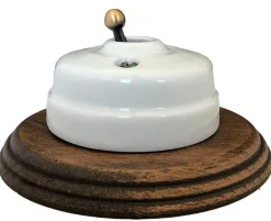 Strömbrytare - Trappströmbrytare vitt porslin/antik brons med träram