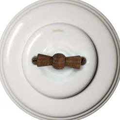 Strömbrytare - Trappströmbrytare (vrid) vitt porslin trävred